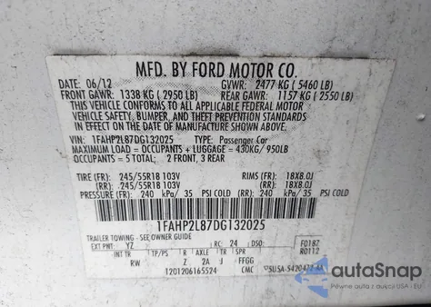 2013 Ford Police Interceptor from USA, damaged, VIN 1FAHP2L87DG132025